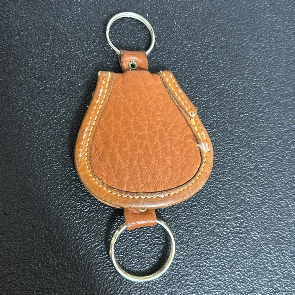 Dooney & Bourke Vintage Leather Brass Duck Fobs Key Ring Key Chain Brown